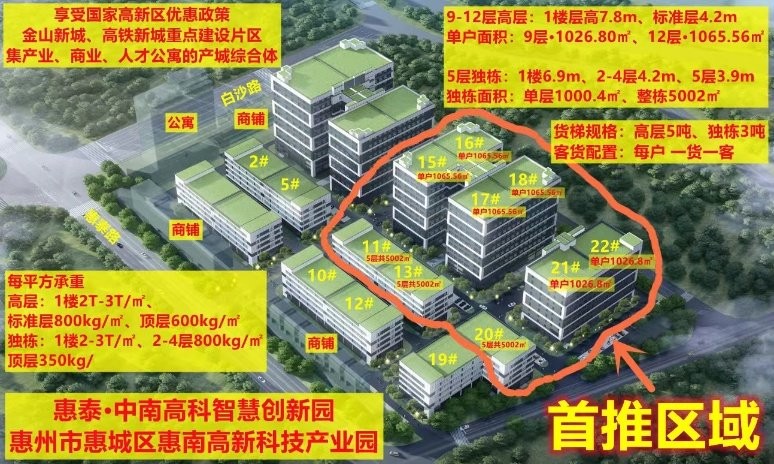 中南高科广东惠州惠城区惠南科技园 厂房出售 